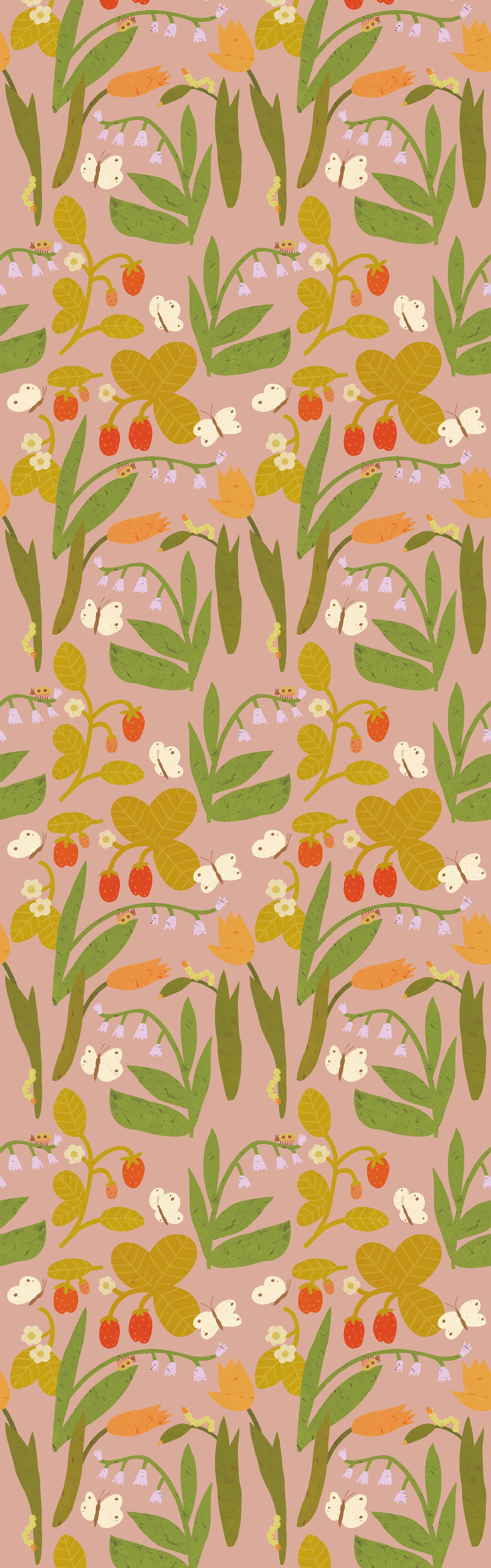 Strawberry Field – Blush pink Wallpaper by Lotte Dirks | Into the Flowerfields Collection
