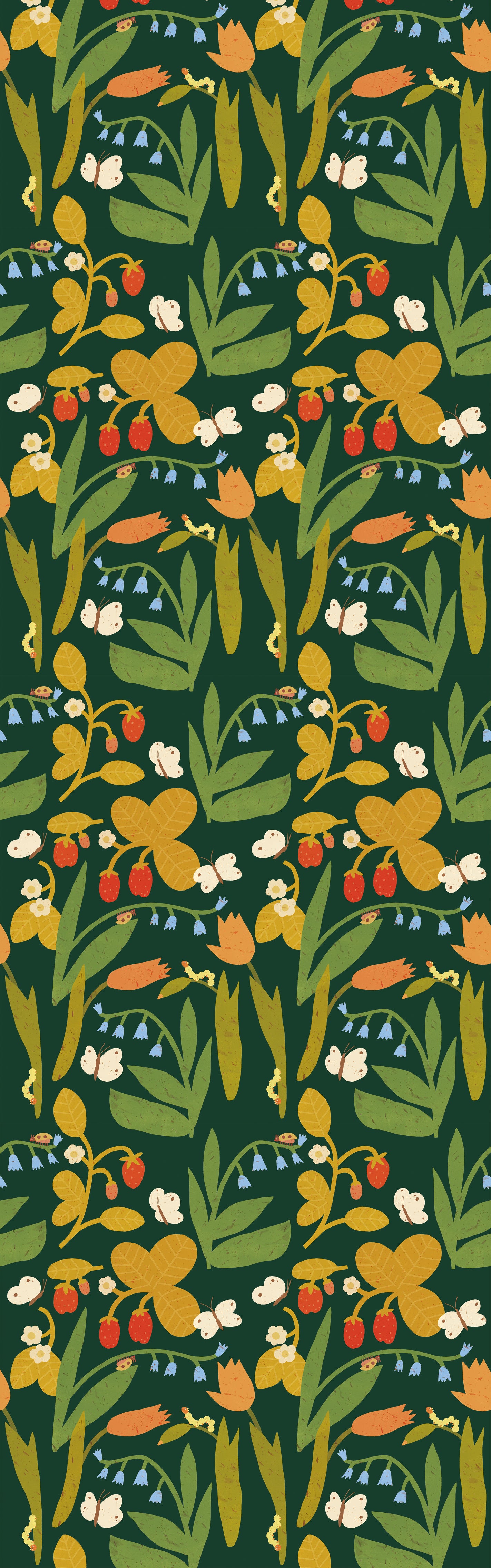 Strawberry Field – Dark Pine Wallpaper by Lotte Dirks | Into the Flowerfields Collection