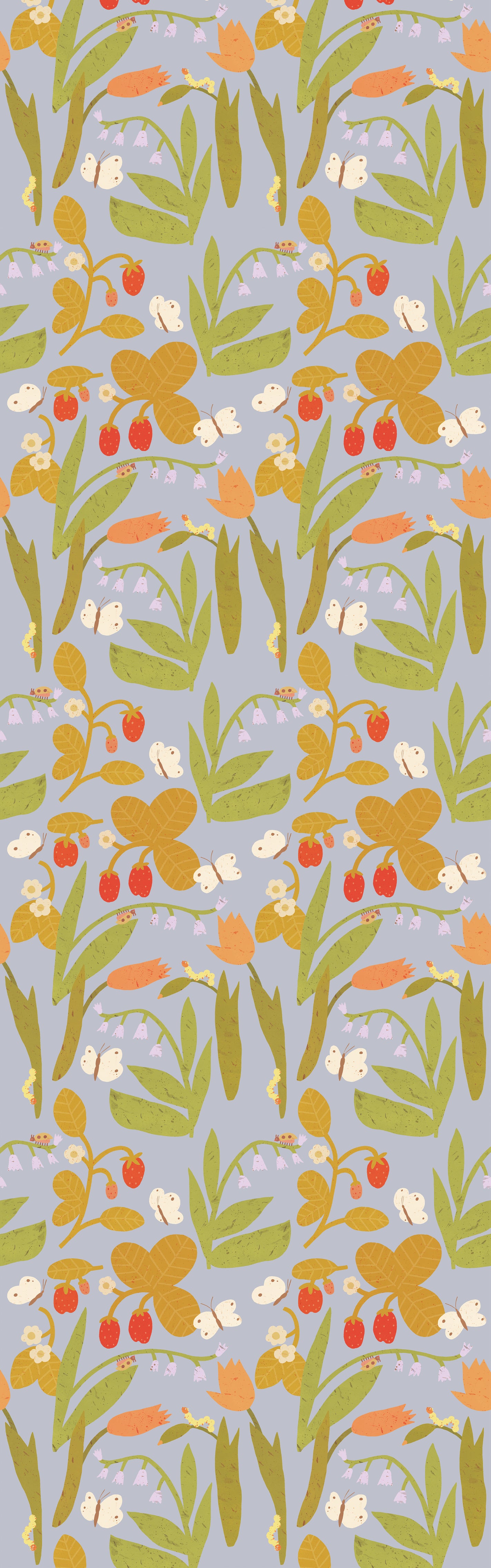 Strawberry Field – Grey Lavender Wallpaper by Lotte Dirks | Into the Flowerfields Collection