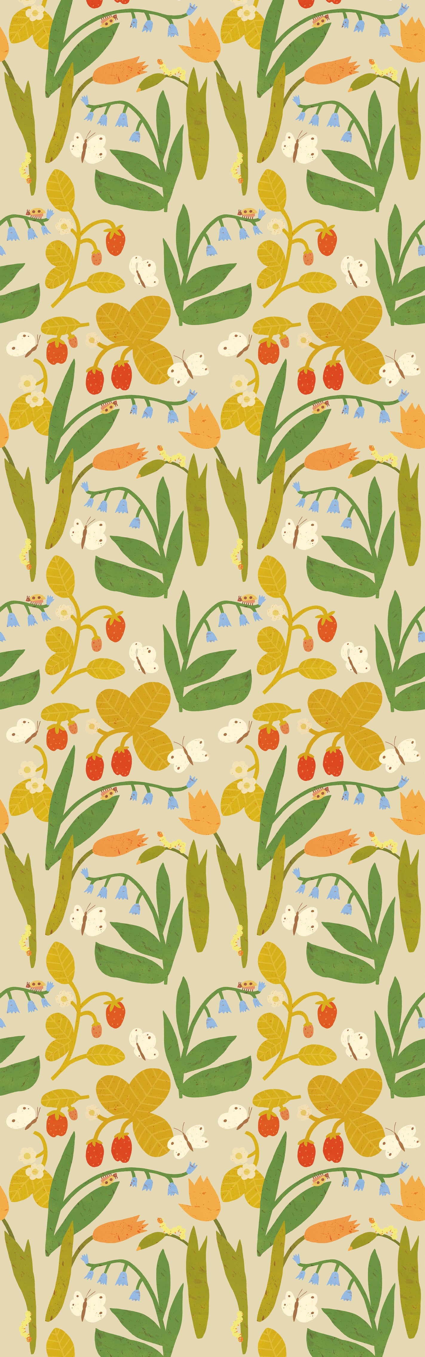 Strawberry Field – Pale Beige Wallpaper by Lotte Dirks | Into the Flowerfields Collection
