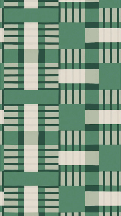 Behang Play at Slaep - Blocks Grean - Sabine van Vessem 
Grafisch geblokt behang in groene tonen. Perfect voor een vrolijke kinderkamer, speelkamer, tienerkamer of andere plek in huis