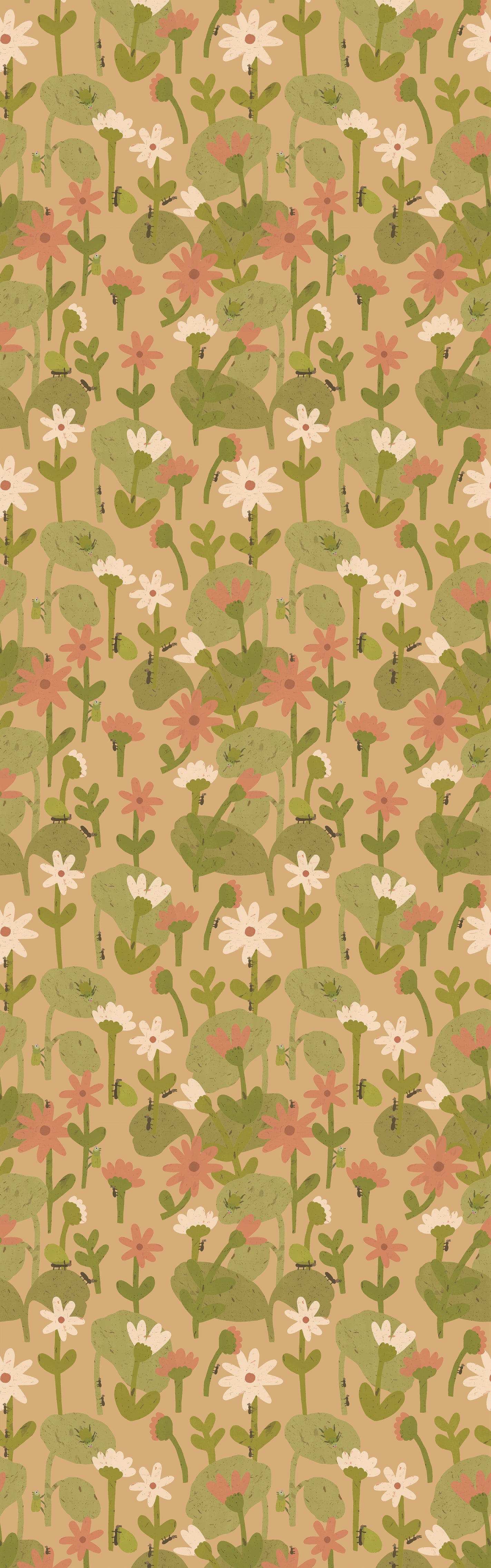 Blooming daisies – Warm beige Wallpaper by Lotte Dirks | Into the Flowerfields Collection