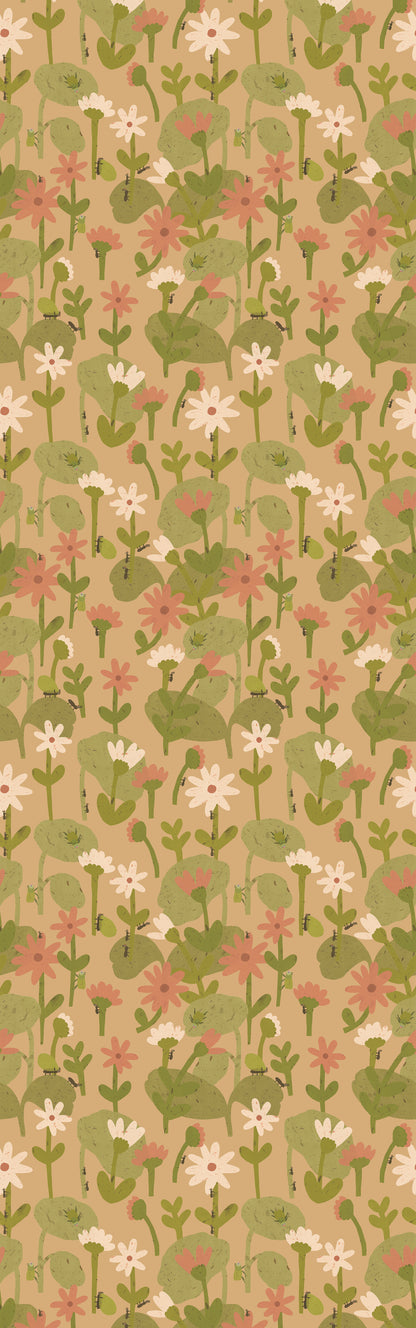 Blooming daisies – Warm beige Wallpaper by Lotte Dirks | Into the Flowerfields Collection