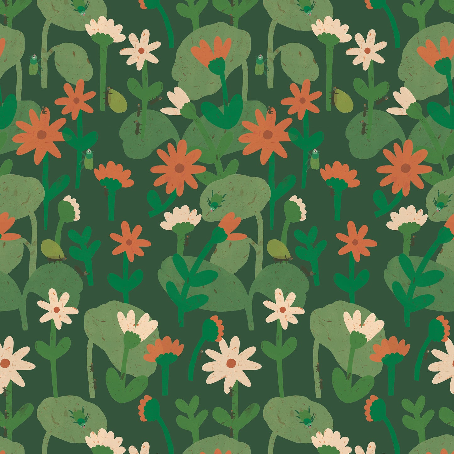 Blooming daisies – Forest green Wallpaper by Lotte Dirks | Into the Flowerfields Collection