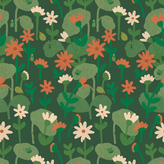 Blooming daisies – Forest green Wallpaper by Lotte Dirks | Into the Flowerfields Collection