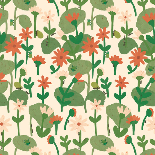 Blooming daisies – Warm white Wallpaper by Lotte Dirks | Into the Flowerfields Collection