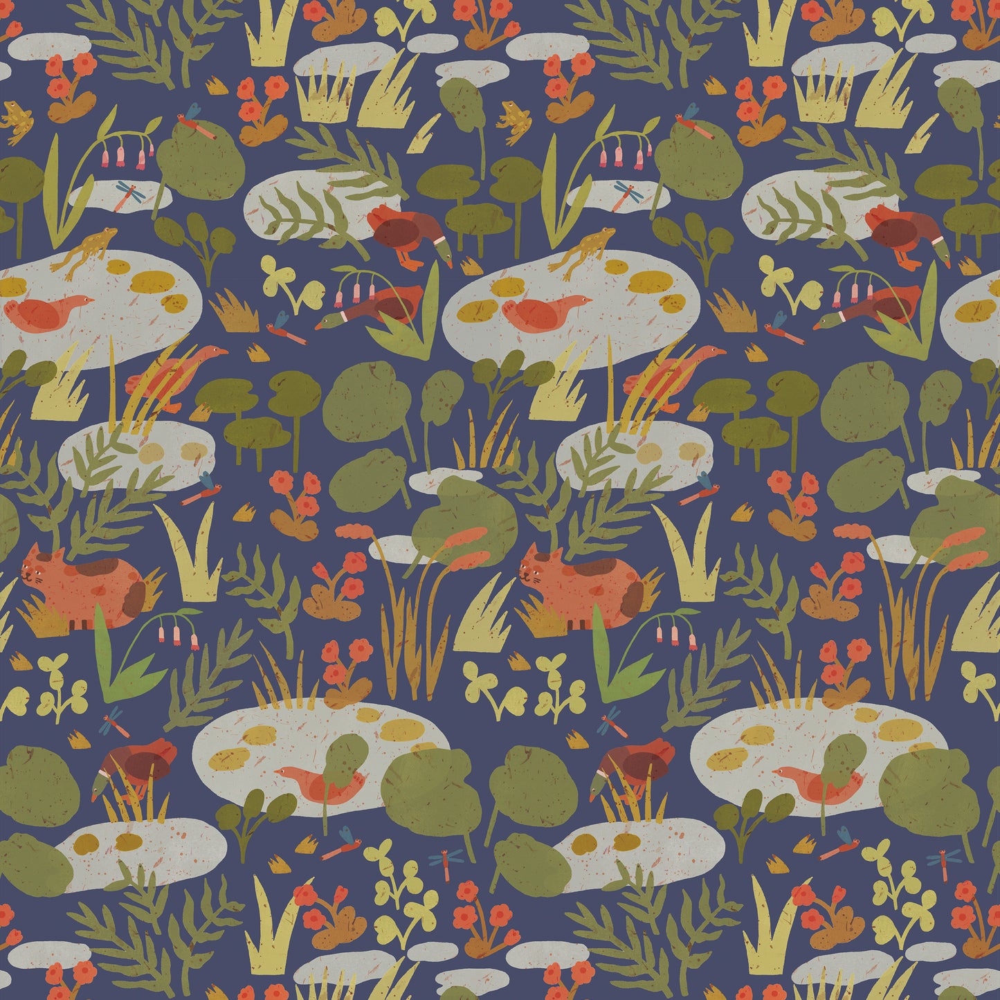 Lily Pond – Midnight Wallpaper by Lotte Dirks | Into the Flowerfields Collection