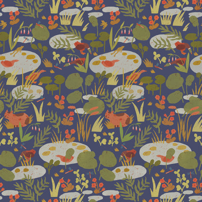 Lily Pond – Midnight Wallpaper by Lotte Dirks | Into the Flowerfields Collection