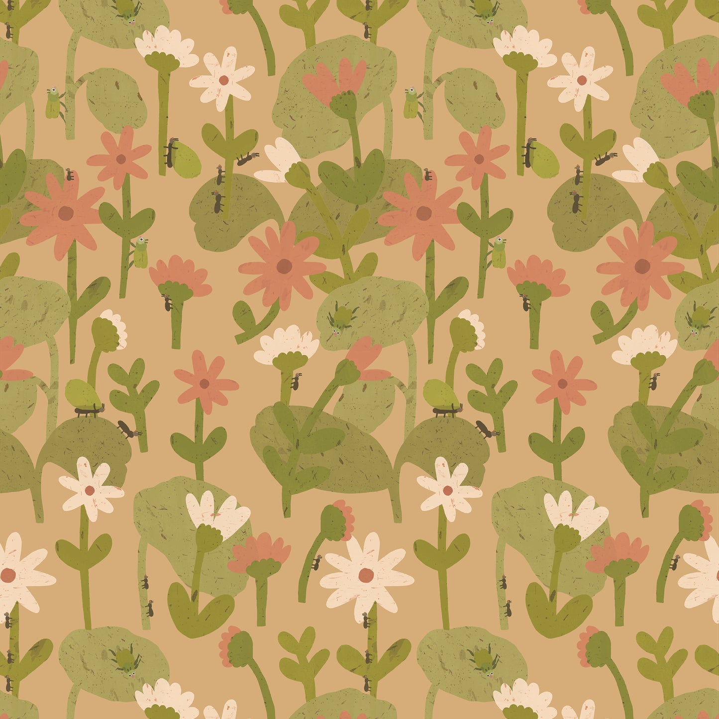 Blooming daisies – Warm beige Wallpaper by Lotte Dirks | Into the Flowerfields Collection