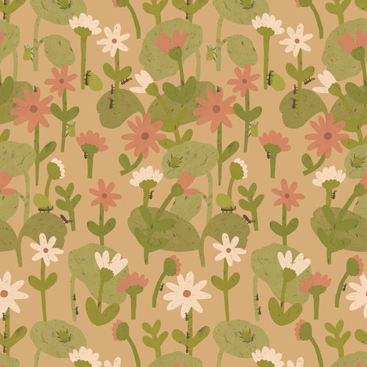 Blooming daisies – Warm beige Wallpaper by Lotte Dirks | Into the Flowerfields Collection