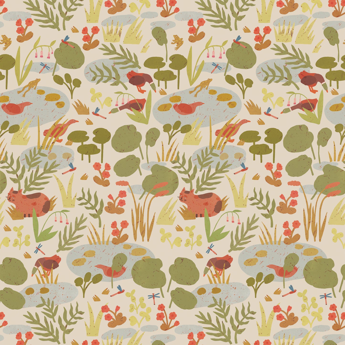 Lily Pond – Oat Wallpaper by Lotte Dirks | Into the Flowerfields Collection