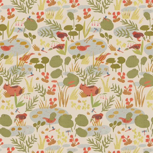 Lily Pond – Oat Wallpaper by Lotte Dirks | Into the Flowerfields Collection
