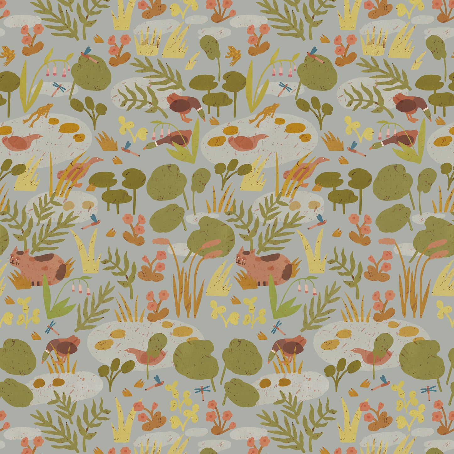 Lily Pond – Pastel Grey Wallpaper by Lotte Dirks | Into the Flowerfields Collection