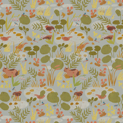 Lily Pond – Pastel Grey Wallpaper by Lotte Dirks | Into the Flowerfields Collection