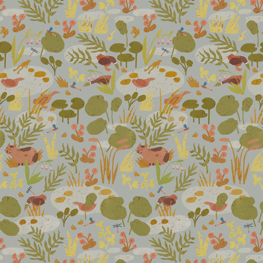 Lily Pond – Pastel Grey Wallpaper by Lotte Dirks | Into the Flowerfields Collection