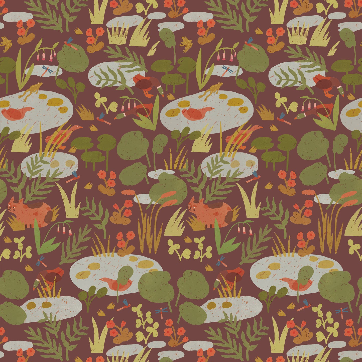 Lily Pond – Rose wood Wallpaper by Lotte Dirks | Into the Flowerfields Collection