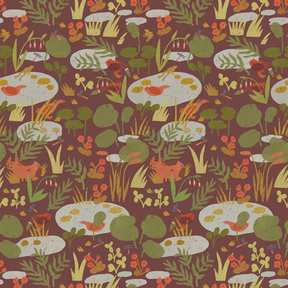 Lily Pond – Rose wood Wallpaper by Lotte Dirks | Into the Flowerfields Collection