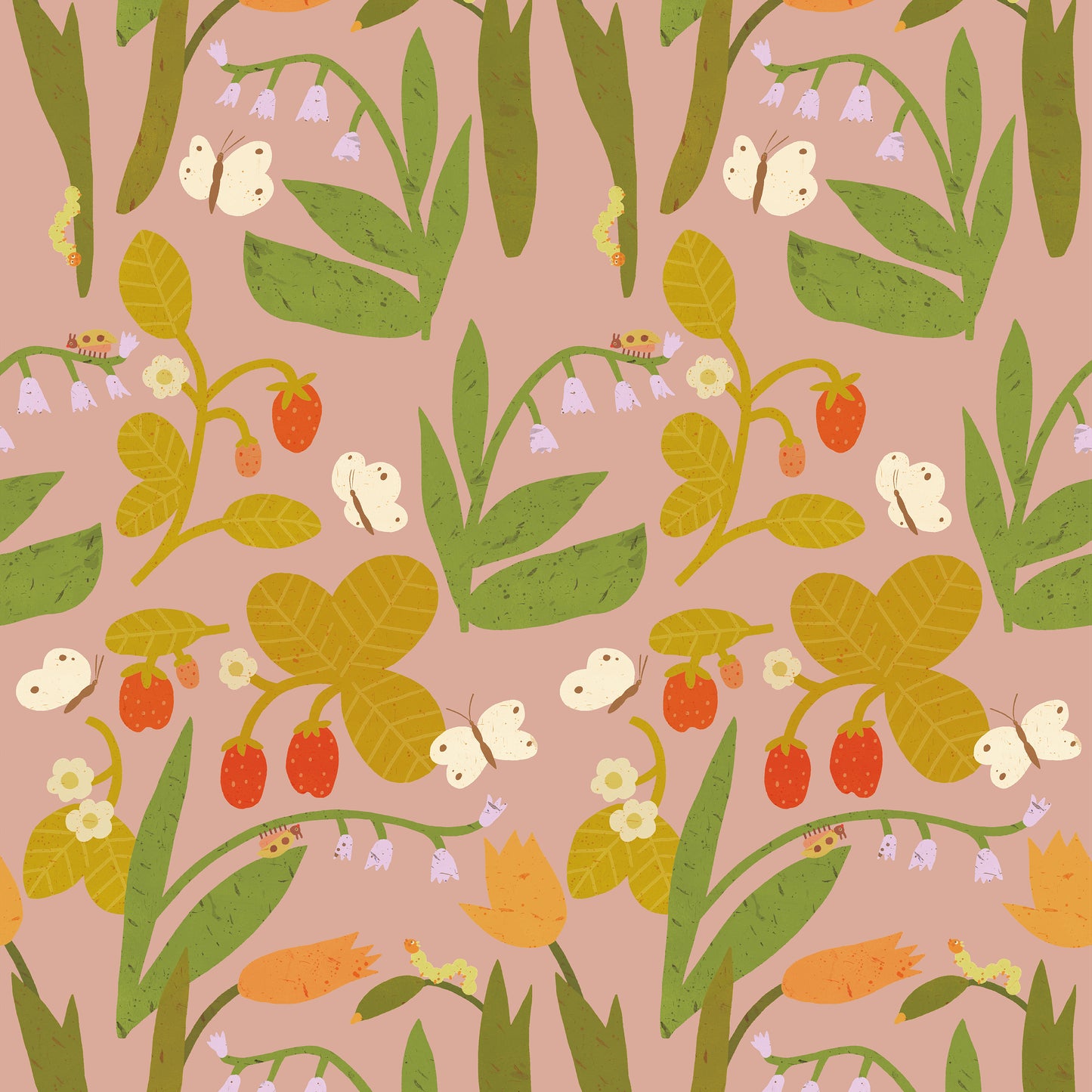 Strawberry Field – Blush pink Wallpaper by Lotte Dirks | Into the Flowerfields Collection