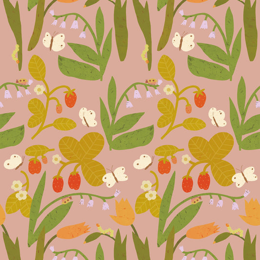 Strawberry Field – Blush pink Wallpaper by Lotte Dirks | Into the Flowerfields Collection