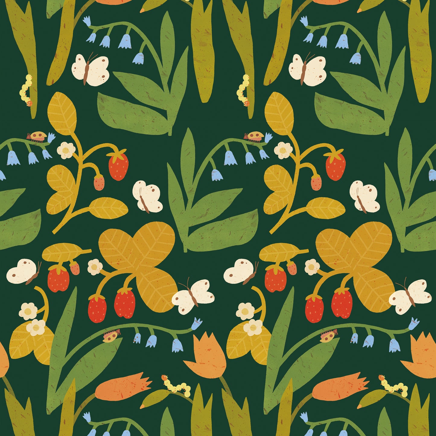 Strawberry Field – Dark Pine Wallpaper by Lotte Dirks | Into the Flowerfields Collection