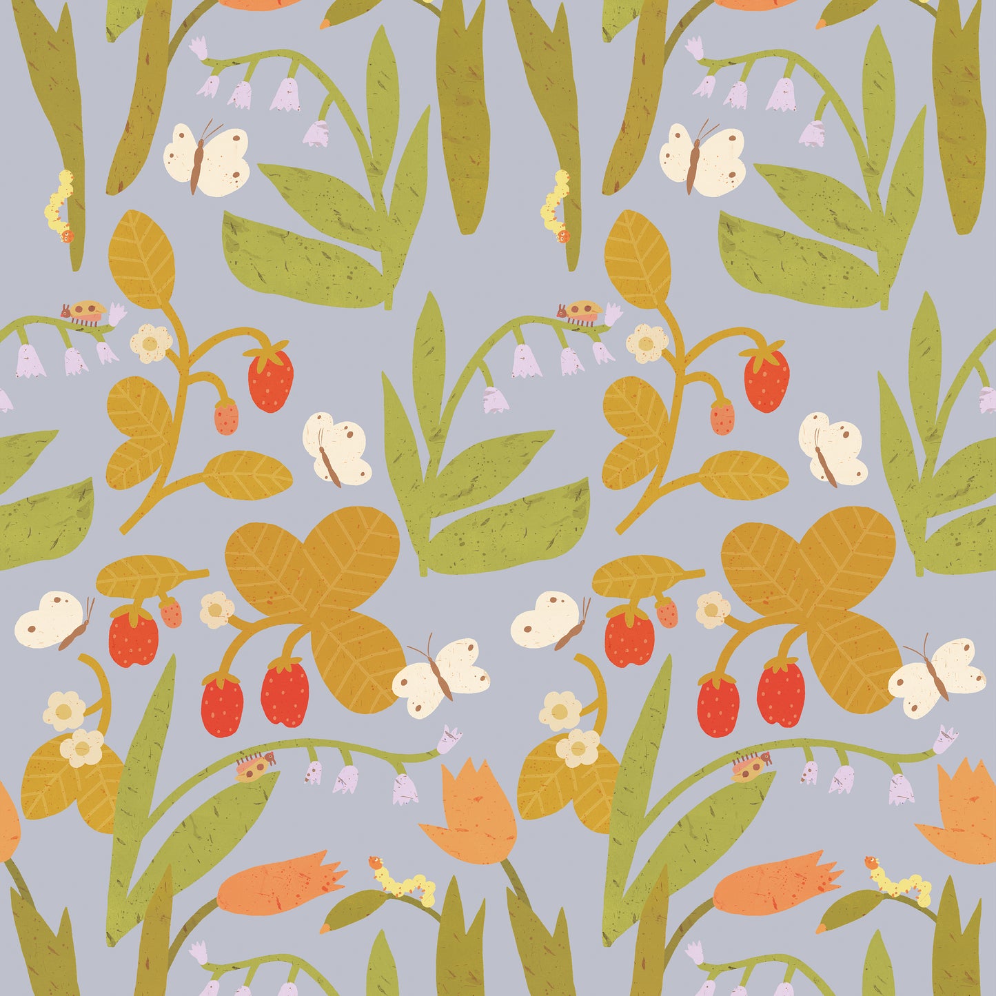 Strawberry Field – Grey Lavender Wallpaper by Lotte Dirks | Into the Flowerfields Collection