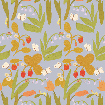Strawberry Field – Grey Lavender Wallpaper by Lotte Dirks | Into the Flowerfields Collection