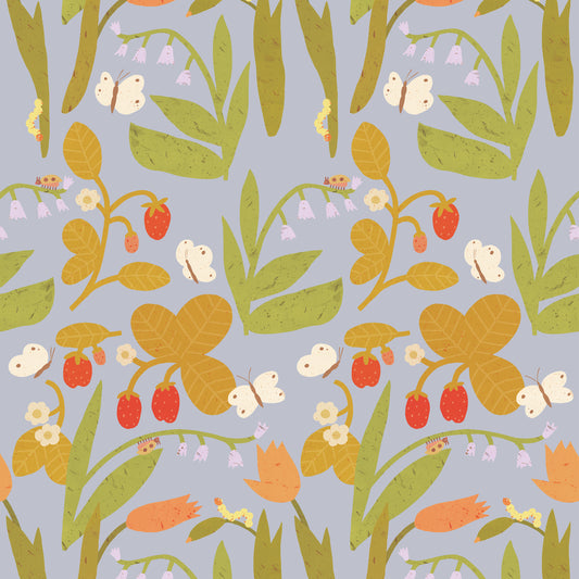 Strawberry Field – Grey Lavender Wallpaper by Lotte Dirks | Into the Flowerfields Collection