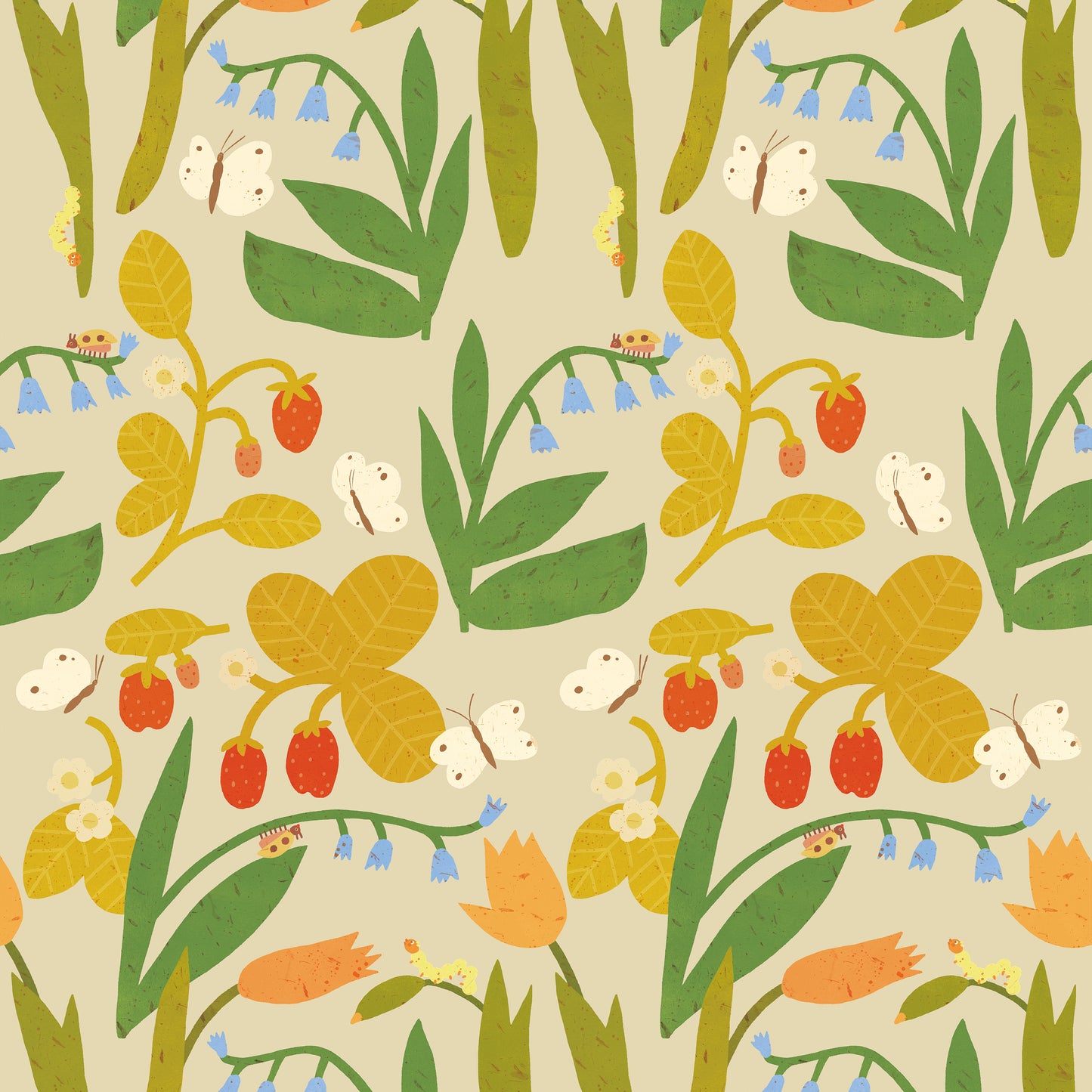 Strawberry Field – Pale Beige Wallpaper by Lotte Dirks | Into the Flowerfields Collection