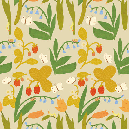 Strawberry Field – Pale Beige Wallpaper by Lotte Dirks | Into the Flowerfields Collection
