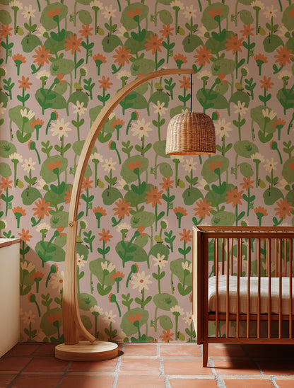 Blooming daisies –  Smokey pink Wallpaper by Lotte Dirks | Into the Flowerfields Collection