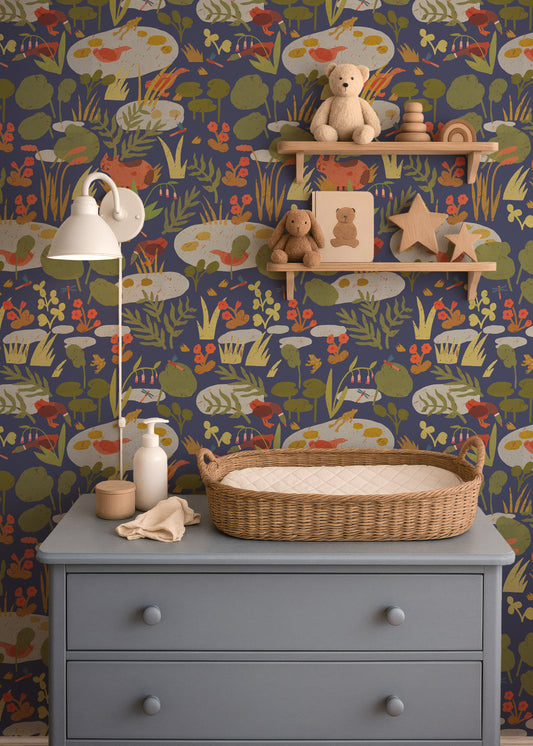 Lily Pond – Midnight Wallpaper by Lotte Dirks | Into the Flowerfields Collection