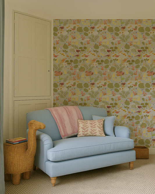 Lily Pond – Pastel Grey Wallpaper by Lotte Dirks | Into the Flowerfields Collection