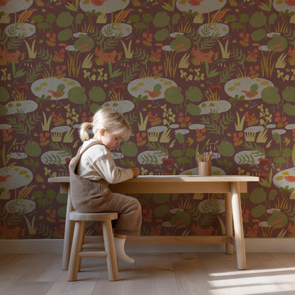 Lily Pond – Rose wood Wallpaper by Lotte Dirks | Into the Flowerfields Collection