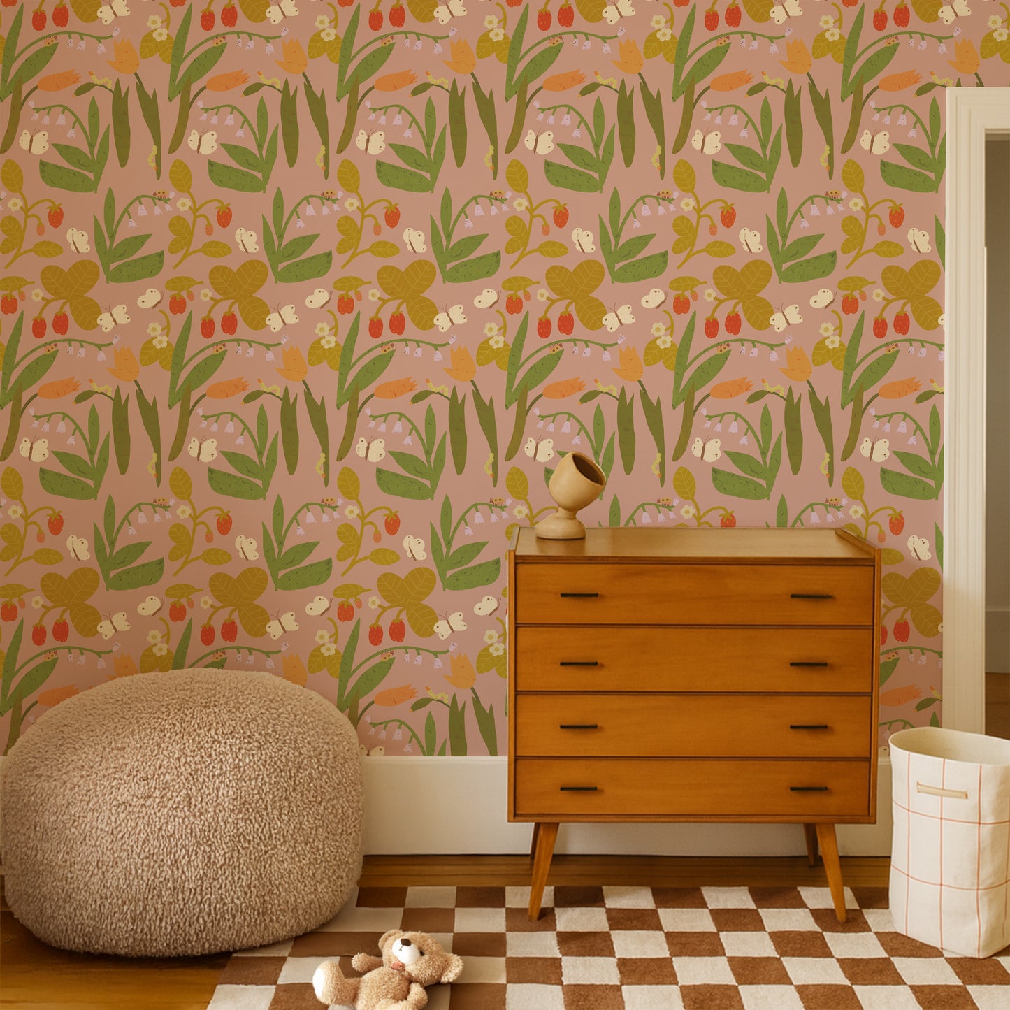Strawberry Field – Blush pink Wallpaper by Lotte Dirks | Into the Flowerfields Collection