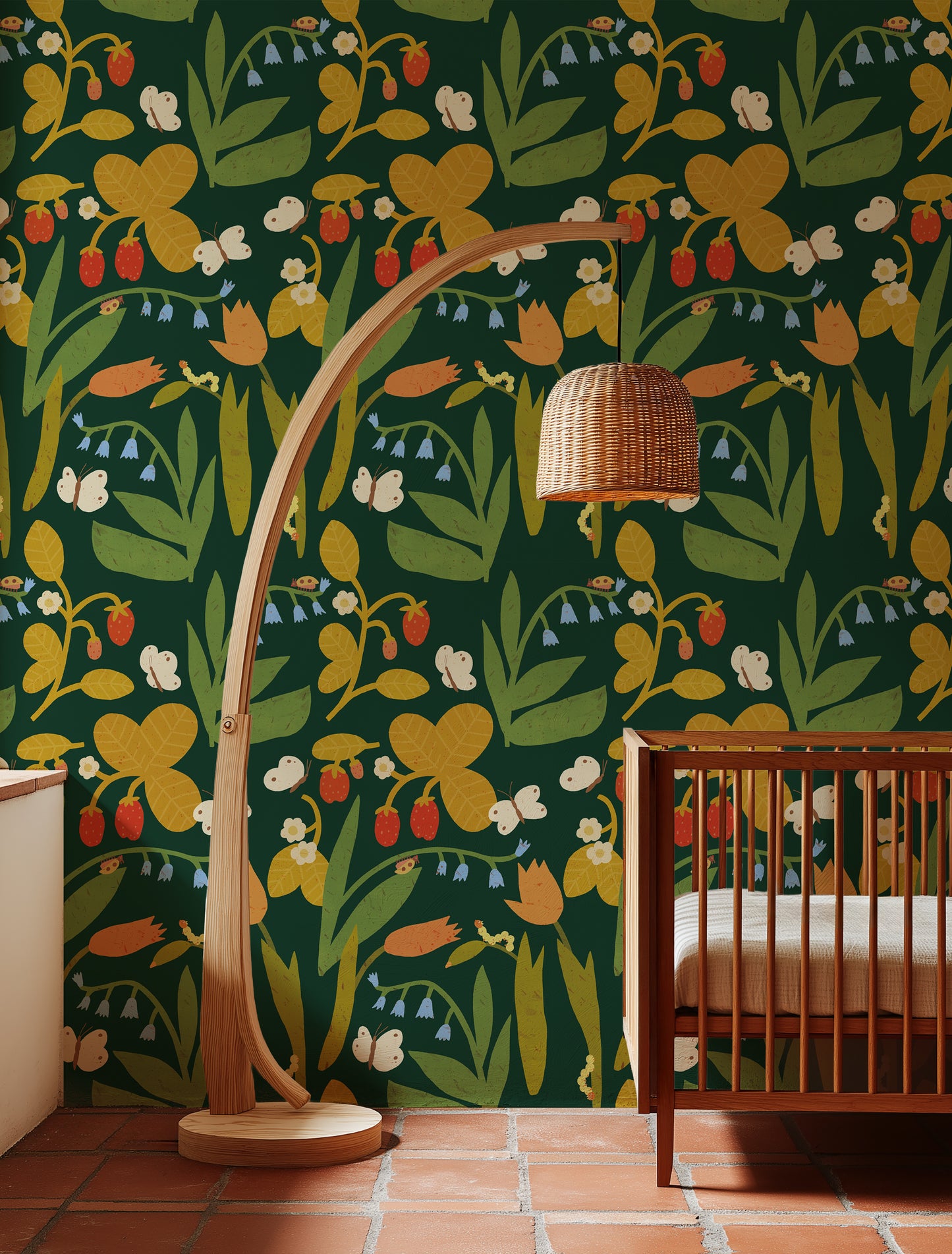 Strawberry Field – Dark Pine Wallpaper by Lotte Dirks | Into the Flowerfields Collection