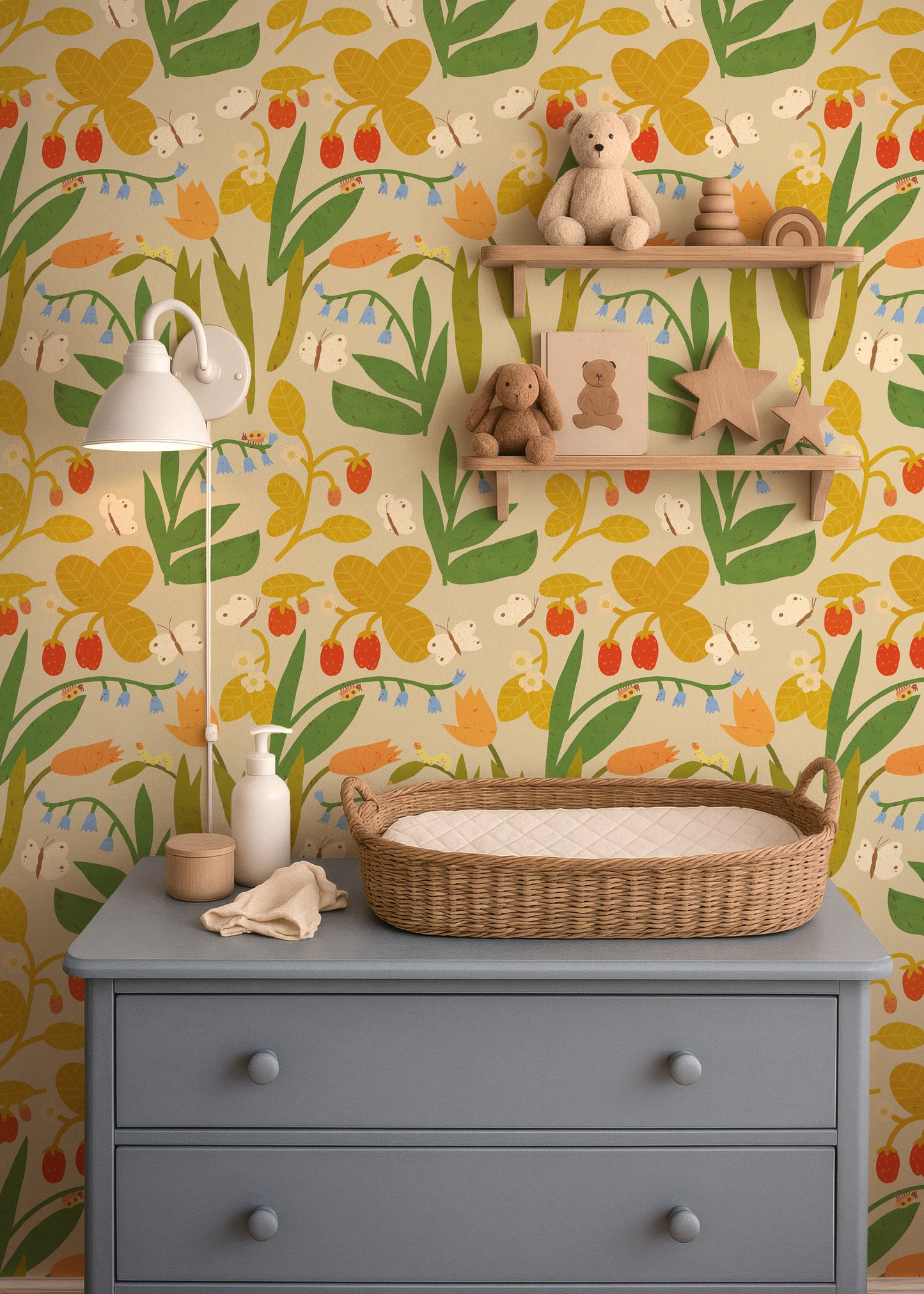 Strawberry Field – Pale Beige Wallpaper by Lotte Dirks | Into the Flowerfields Collection